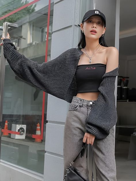 Women's Casual Open Front Long Sleeve Ribbed Knit Cropped Cardigan Sweater Shorts Cardigan Outfit, Shrug Cardigan Outfit, Women Cardigan Outfit, Pink Cardigan Outfit, Cardigan Women Winter, Crop Duster, Batwing Cardigan, Women Long Cardigan, Black And White Cardigans