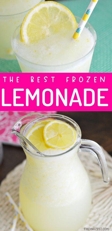 Frozen Lemonade Recipe, Frozen Strawberry Lemonade Recipe, Lemonade Slush, Frozen Strawberry Lemonade, Lemonade Slushies, Frozen Drink Recipes, Frosted Lemonade, Homemade Lemonade Recipes, Slushie Recipe