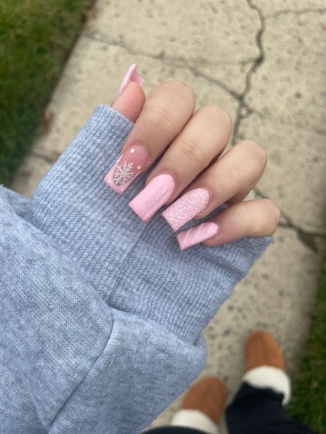 Baby Pink Nails, Winter Nails Acrylic, Colored Acrylic Nails, French Acrylic Nails, Cute Gel Nails, Christmas Nails Acrylic, Pink Acrylic Nails, Xmas Nails, Square Acrylic Nails