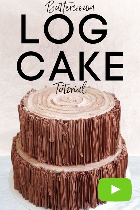 Diy Log Cake, Wood Look Cake, How To Make Bark On A Cake, Tree Bark Cake Tutorial, Wood Birthday Cake, Lumberjack Birthday Cake, Wood Cake Design, Lumberjack First Birthday Cake, Lumberjack Baby Shower Cake