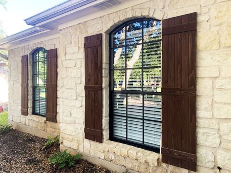 Black Painted Windows, Black Windows Exterior, Diy Fireplace Mantle, Metal Window Frames, Painted Windows, Black Window Frames, Metal Windows, Wood Mantel, Wood Fireplace Mantel