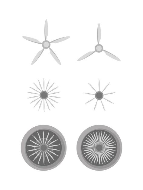 Plane Blade Propeller Set Isolated On White Background. Vintage Airplane Propeller Icons With Radial Propeller Plane, Airplane Propeller, Vintage Airplane, Vintage Airplanes, Environment Design, Background Vintage, Corn, White Background, Sketch