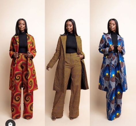 sélection de tenues en wax pour etre belle, chic et élégante en toute  situation . #wax #blackexcellence #nanawax #nybeautycare #robeswax #ensemblewax African Print Outfits, Ankara Suit, African Print Clothing, Suit Set, African Print, Ankara, Wax, Models, Pants