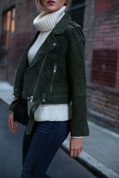 Suede Moto Jacket | MEMORANDUM | Bloglovin’ Green Suede Jacket Outfit, Suede Moto Jacket Outfit, Suede Jacket Outfit, Mary Orton, Moto Jacket Outfit, Green Suede Jacket, Blanknyc Suede Moto Jacket, Suede Moto Jacket, Jacket Outfit