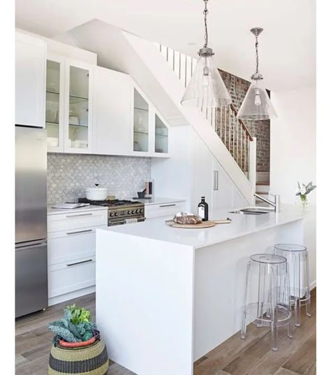 Stairs In The Kitchen Ideas, Stairs Above Kitchen, Stairs To Kitchen, Stairs Over Kitchen, Kitchen Island Under Stairs, Kitchen Beside Stairs, Stairs In Kitchen Ideas, Kitchen Below Stairs, Kitchen By Stairs