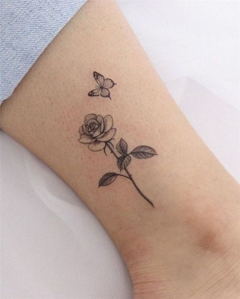 Butterfly Ankle Tattoos, Rose And Butterfly Tattoo, Diamond Tattoo, Ring Tattoo, Rose Tattoos For Women, Ankle Tattoos For Women, Small Rose Tattoo, Butterfly Tattoos For Women, Small Pretty Tattoos