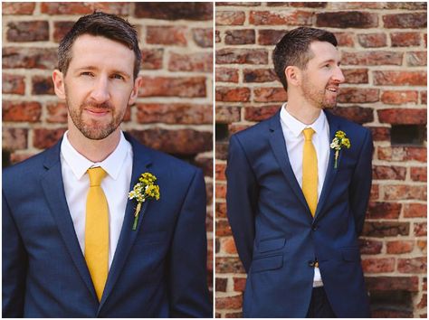 Groom Blue Suit, Blue Yellow Weddings, Yellow Wedding Theme, Dark Blue Suit, Sunflower Themed Wedding, Blue Suit Wedding, Wedding Suits Groom, Yellow Tie, Navy Blue Suit