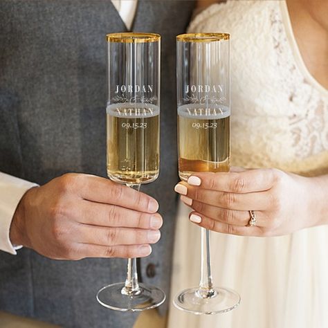 Personalized Gold Rim Contemporary Champagne Flutes Champagne Flutes Wedding, Head Table Wedding Decorations, Champagne Toasting Flutes, Toasting Flutes Wedding, Head Table Wedding, Wedding Champagne Glasses, Wedding Flutes, Wedding Champagne, Champagne Flute Set