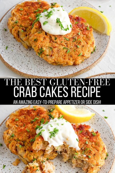 Paleo Crab Cakes, Healthy Crab Cakes, Gluten Free Fish Recipes, Gluten Free Crab Cakes, Crispy Crab Cakes, Baked Crab Cakes, Homemade Crab Cakes, Vegan Crab Cakes, Crab Cakes Recipe