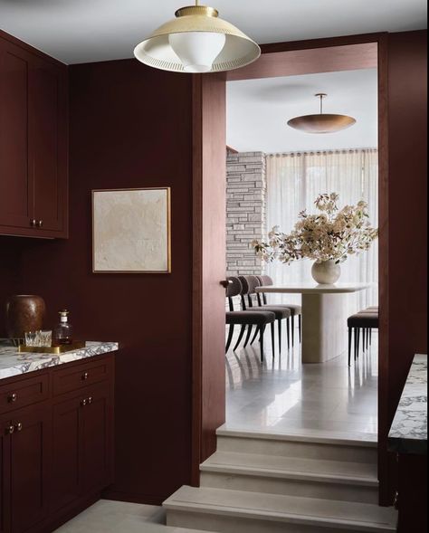 Red Interior Design, Burgundy Walls, Oxblood Red, Bar Led, Interior Work, Color Crush, Red Interiors, Wet Bar, Interior Design Studio