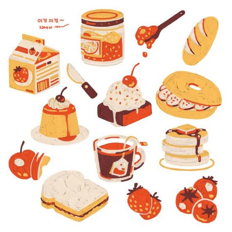 Food Illustration Design, Planner Doodles, Food Doodles, Japanese Drawings, Food Illustration Art, Cute Food Art, Art Tools Drawing, Illustration Food, Little Doodles