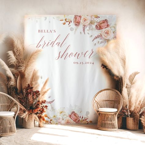 Elegant Dusty Rose Floral Bridal Shower Backdrop Floral Bridal Shower Backdrop, Boho Bridal Shower Decorations, Bohemian Bridal Shower, Bella Bridal, Bridal Shower Backdrop, Bridal Shower Banner, Chic Bridal Showers, Wedding Shower Decorations, Bridal Shower Decor