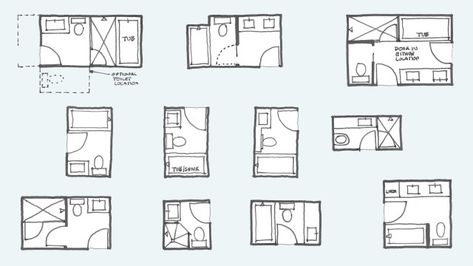 Common Bathroom Floor Plans: Rules of Thumb for Layout – Board & Vellum Small Ensuite Layout, Ensuite Layout, Bathroom Floorplan, Small Bathroom Floor Plans, Small Bathroom Plans, Master Bath Layout, Bathroom Layout Plans, Bathroom Layout Ideas, Small Ensuite