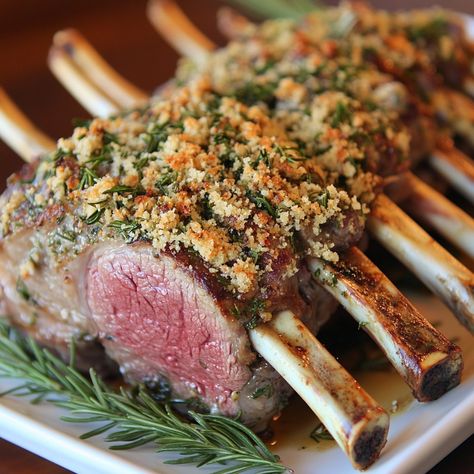 Elevate your dinner with this tender Herb-Crusted Rack of Lamb! 🐑🌿 A perfect dish for special occasions! 😋🍷" Herb-Crusted Rack of Lamb Ingredients: Rack of lamb (1, about 8 ribs) Fresh rosemary (2 tbsp, chopped) Fresh thyme (2 tbsp, chopped) Garlic (3 cloves, minced) Dijon mustard (2 tbsp) Olive oil (2 tbsp) Breadcrumbs (½ cup) Salt (to taste) Black pepper (to taste) Instructions: Preheat oven to 400°F (200°C). Season lamb with salt and pepper. In a bowl, mix rosemary, thyme, garlic, must... Crusted Lamb Chops, Herb Rack, Crusted Rack Of Lamb, Lamb Chop Recipes, Rack Of Ribs, Lamb Ribs, Instagram Recipes, Rack Of Lamb, Trending Recipes