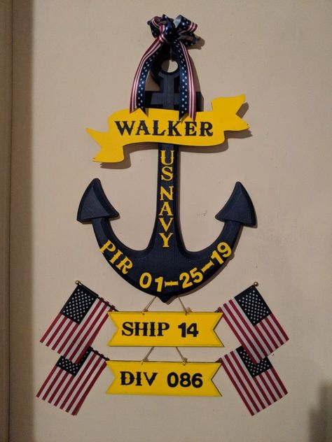 Navy Door, Military Diy, Navy Boot Camp Graduation, Deployment Party, Navy Graduation, Navy Ranks, Navy Crafts, Boot Camp Graduation, Navy Party