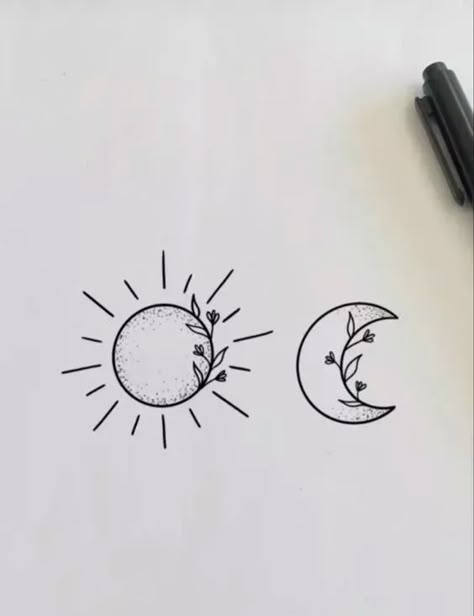 Easy Drawing Ideas For Beginners, Tattoo Sonne, Maching Tattoos, Drawing Ideas For Beginners, Moon Sun Tattoo, Cute Matching Tattoos, Matching Friend Tattoos, Easy Drawing Ideas, Bestie Tattoo