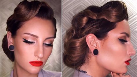 Vintage Inspired Updo Retro Updo Hairstyles Wedding, 1950s Updo Tutorial, 50s Updo Hairstyles Tutorial, 40s Hairstyles For Long Hair Updo, Retro Hair Updo, 1940s Wedding Hairstyles, 1940s Updo Tutorial, 1950 Updo Hairstyles, 50s Hairstyles Updo