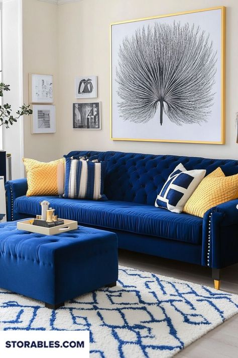 Thinking of decorating with a blue sofa? Find out how to create a chic and cozy living room. Which accent pieces catch your eye? Visit storables.com for more ideas! #BlueSofaStyle #LivingRoomDecor #DIYHome #HomeDesignIdeas #InteriorInspiration Uredenje Dnevnog Boravka, Living Room With Blue Sofa, Room With Blue Sofa, Blue Sofa Decor, How To Decorate Living Room, Living Room Inspiration Cozy, Blue Couch Living, Blue Sofas Living Room, Blue Couch Living Room