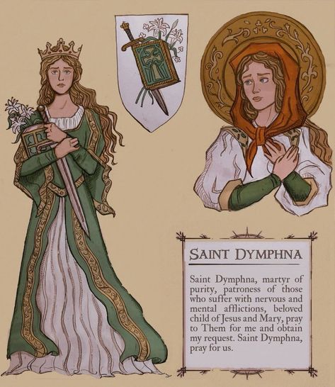 St Dymphna Art, Saint Dymphna Tattoo, Catholic Art Jesus, Catholic Saints Images, Saint Dymphna, Roman Catholic Art, Catholic Aesthetic, Catholic Artwork, St Dymphna