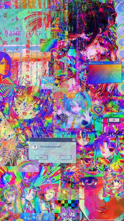 #glitch #glitter #hyperpop #colorful #eyestrain #anime #webcore Eyestrain Aesthetic, Hyperpop Aesthetic, Hyperpop Wallpaper, Anime Webcore, Eyestrain Art, 2000s Art, Japanese Art, Art Wallpaper, Harajuku