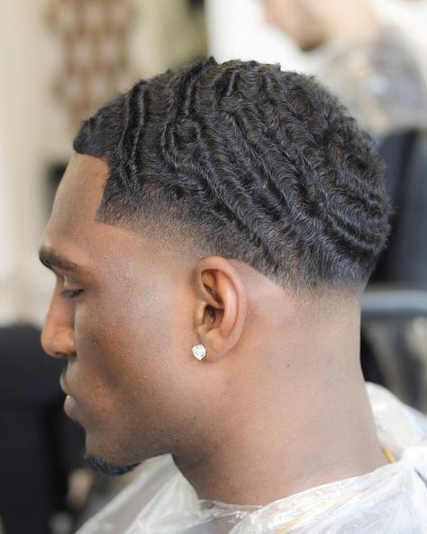 Waves With Taper Fade, Low Cut Ceaser With Deep Waves, Taper Fade Haircut Waves, High Taper Waves, Wave Haircuts For Black Men, Taper Waves Haircut, Black Men Waves Haircut, Low Taper Waves, Drop Fade Waves