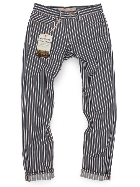 Vintage Williamsburg Railroad Stripe Pants | Williamsburg Garment Co. Japanese Selvedge Denim, Mens Fashion Sweaters, Painters Pants, Stripe Pants, Custom Jeans, Anniversary Ideas, Active Outfits, Striped Jeans, Selvedge Denim