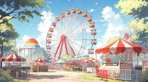 Anime Amusement Park, Amusement Park Background, Park Swings, Park Background, Wall Trends, Scene Background, Full Hd Wallpaper, Water Reflections, Souvenir Shop