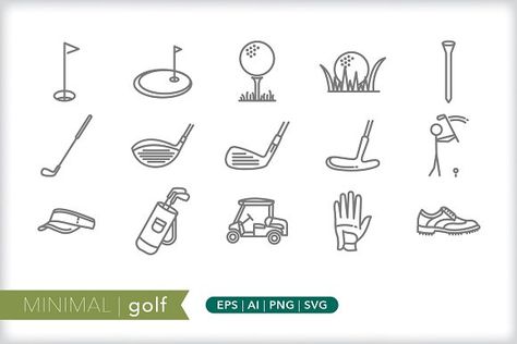 Minimal golf icons by Picture Window on @creativemarket Golf Branding, Golf Tattoo, Icon Illustrations, Homemade Invitations, Golf Events, Golf Logo, Golf Party, Sport Icon, Design Social Media