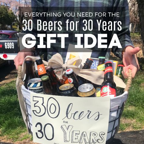 This beer-themed basket is such a fun way to celebrate a 30th birthday or any other occasion that falls on 30 years! 30th Ideas, 30th Birthday For Him, 30th Birthday Men, Beer Gift, 30th Birthday Gift, 30th Bday, Dirty 30, Grilling Gifts, Birthday For Him