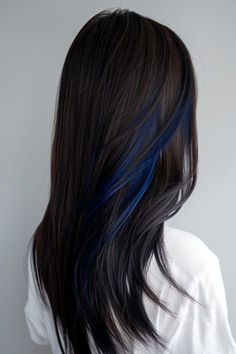 Blue Hair Streaks Brunette, Red Hair Streaks, Blue Hair Streaks, Blue And Red Hair, Skunk Hair, Color Streaks, Hair Color Streaks, Hair Streaks, Dye Ideas