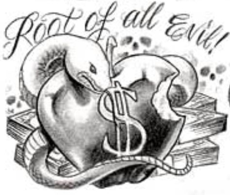 Root Of All Evil Tattoo, Good Tattoo, Root Of All Evil, Give Me Your Heart, Evil Tattoo, Old School Tattoo Designs, Car Hacks, Old School Tattoo, Tattoo Idea