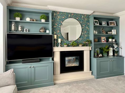 De Nimes Blue Alcove Cabinets in Classic Style - Traditional - Living Room - Other - by Freebird Interiors | Houzz UK Fitted Alcoves Living Room, Alcove Cabinets Living Room, Alcoves In Living Room, De Nimes Living Room, Chimney Alcove Ideas, Alcove Living Room, Alcove Tv Unit, Tv Wall Ideas Living Room, Built In Cabinets Living Room