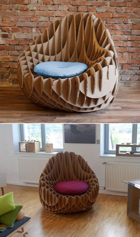 MC 205: Recycled cardboard armchair by Nordwerk Design Recycled Material Furniture, Cardboard Chair Design, Cardboard Furniture Design, Cardboard Decor, Sustainable Furniture Design, Cardboard Chair, Mdf Furniture, Cardboard Playhouse, Recycle Design