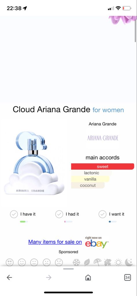 Cloud Perfume Combo, Cloud Ariana Perfume, Ariana Grande Cloud Perfume, Cloud By Ariana Grande, Cloud Notes, Perfume Ariana Grande, Perfume Combos, Ariana Grande Fragrance, Ariana Grande Perfume