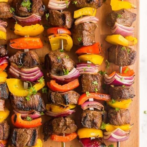 Beef Kabobs - Spend With Pennies Beef Kabobs In Oven, Kabobs On The Grill, Beef Shish Kabob, Summer Dinner Recipes Grill, Best Marinade, Salt Recipes, Steak Kabobs, Easy Grilling Recipes, Beef Kabobs