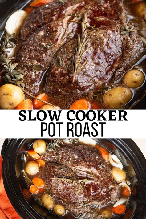 This Slow Cooker Pot Roast recipe is the easiest one pot meal and is an instant win for family dinner! Easy to prepare for weeknight meals or special occasions alike, this easy pot roast recipe is always a crowd-pleaser! #beef #crockpot #slowcooker #healthy Slow Cooker Pot Roast, Chuck Roast Recipes, Pot Roast Crock Pot Recipes, Slow Cooker Roast Beef, Best Beef Recipes, Slow Cooker Recipes Beef, Beef Gravy, Slow Cooker Roast, Crockpot Roast