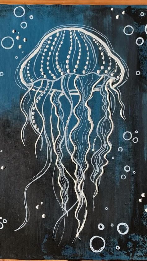 Jellyfish Painting, Jellyfish Drawing, Jellyfish Art, Easy Canvas Art, Canvas Painting Designs, Small Canvas Art, Mini Canvas Art, Art Inspiration Painting, Chalk Art