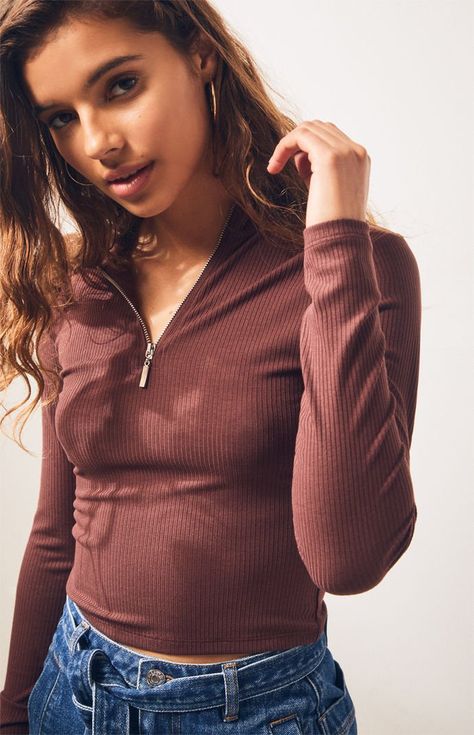 Zip Up Turtleneck, Zip Up Pullover, Classic Corvette, Turtleneck Top, Turtle Neck Top, Christmas List, Pacsun, Long Sleeve Top, Wardrobe Essentials