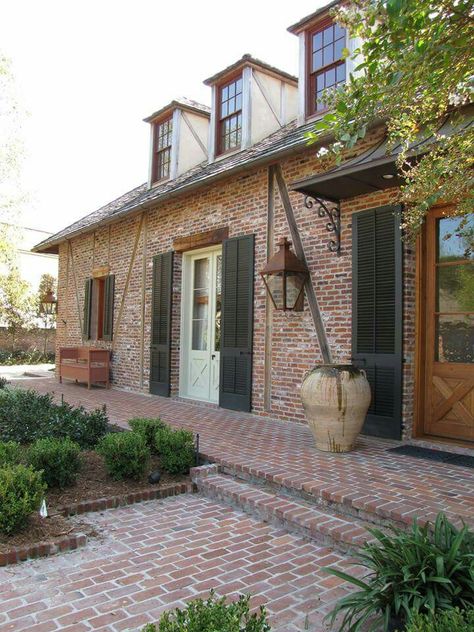 Old St Louis brick floor tile New Orleans House Exterior, St Louis Brick, New Orleans Style Homes, A Hays Town, Country House Exterior, Red Brick Exteriors, House Brick, Mountain Home Exterior, Creole Cottage