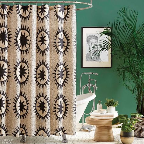 Radiate Positive Energy, Bohemian Bathroom, Justina Blakeney, Cotton Shower Curtain, Renovation Design, Boho Bathroom, Shower Curtain Rods, Lodge Decor, Black Curtains