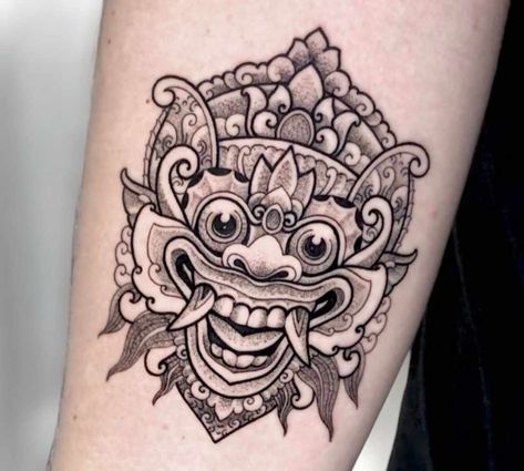 Thai Mask Tattoo, Barong Tattoo Balinese, Balinese Mask Tattoo, Indonesian Tattoo, Barong Tattoo, Cambodian Tattoo, Balinese Tattoo, Bonsai Tree Tattoos, Barong Bali