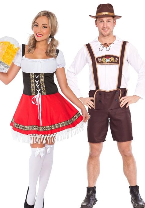 Couple Oktoberfest Dirndl Beer Maid German Lederhosen Costume Lederhosen Costume, German Lederhosen, Beer Costume, Beer Maid, Teletubbies Costume, Clown Accessories, Costume Couple, Outfit Couple, Oktoberfest Halloween