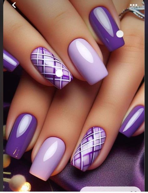 Purple Tones Nails, Purple Biab Nail Designs, Purple And Navy Nails, Purple Nail Polish Designs, Short Sassy Nails, Purple Plaid Nails, Plum Nail Designs, Purple Nails Square, Nail Designs Lavender