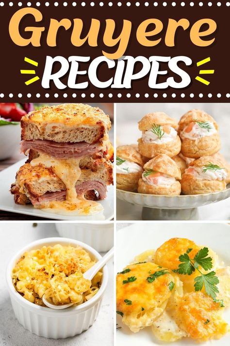 These Gruyere recipes are sure to tantalize your tastebuds. From pasta to cheese puffs to mac and cheese, these dishes are as indulgent as it gets! Gruyere Cheese Recipes, Gruyere Recipes, Gruyere Mac And Cheese, Mac And Cheese Muffins, Cheese Twists, Cheese Puffs, Cheese Muffins, Cheesy Sauce, Gruyere Cheese