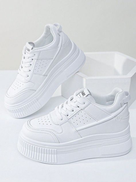 Comfortable Vacation Outfits, Platform Shoes White, Casual Shoes Women Sneakers, White Platform Shoes, Boots Fall Ankle, Shoes For School, Aesthetic 2024, Trendy Shoes Sneakers