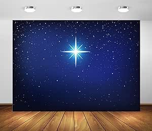 BELECO 6x4ft Fabric Star Night Backdrop Holy Christmas Star Blue Starry Sky Background Christmas Nativity Scene Star of Bethlehem Jesus Birth Background Religious Christian Church Decor Photo Props Nativity Night Sky, Bethlehem Stage Design, Nativity Scene Backdrop, Christmas Church Photo Backdrop, Advent Decorations For Church, Bethlehem Backdrop, Blue Photo Background, Nativity Background, Nativity Props