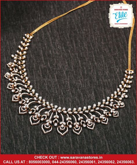 Here the majestic beauty of diamond manga necklace, an exclusive collection from The Elite store. It is intricately curated with detailed patterns to perfectly compliment on every significant occasions. #diamondnecklace Check out : www.saravanastores.in Call us at : 8056003000, 044-24356060, 6061, 044-24356062, 044-24356063 #diamondnecklacedesign #diamondnecklacemodels #diamondnecklacecollection #diamondnecklaceset #saravana #saravanaelite #saravanadiamond #SaravanaStoresEliteDiamonds Small Diamond Necklace, Simple Necklace Designs, Diamond Necklace Indian, Small Earrings Gold, Indian Diamond Jewellery, Cross Jewelry Necklace, Gold Bangles For Women, Diamond Jewelry Set, Diamond Pendants Designs