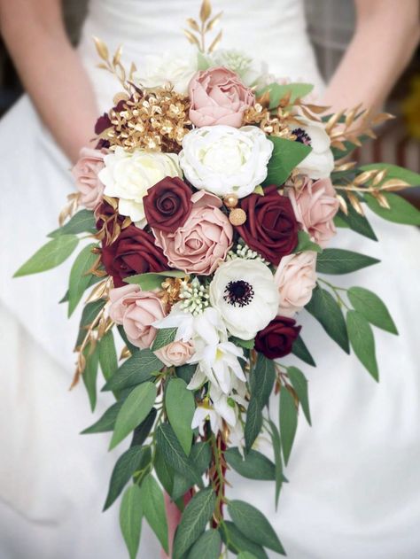 Burgundy  Collar     Embellished   Outdoor & Garden Red Orchid Wedding Bouquet, Country Rustic Wedding Flowers Bridal Bouquets, Rose Gold Bridesmaid Bouquet, Sage Green And Light Pink Wedding Bouquet, Pink And Burgundy Wedding Flowers, Wedding Bouquets Cascade, Country Wedding Flower Arrangements, Poppy Wedding Flowers, Stargazer Lily Wedding Bouquet