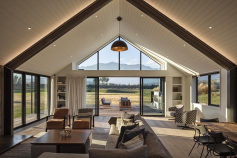 Cathedral Ceiling Living Room, Pitched Ceiling, Modern Barn House, Building Company, Modern Farmhouse Exterior, Shed Homes, New Build, Cathedral Ceiling, Roof Design