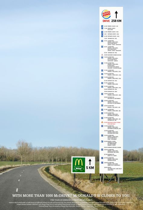 McDonald's Billboard Gives Ridiculously Lengthy Directions to a Burger King Drive-Thru Mc Donalds Burger, Guerilla Marketing Examples, Ambush Marketing, Guerrilla Advertising, Big Ads, Publication Facebook, Clever Advertising, 광고 디자인, Billboard Design